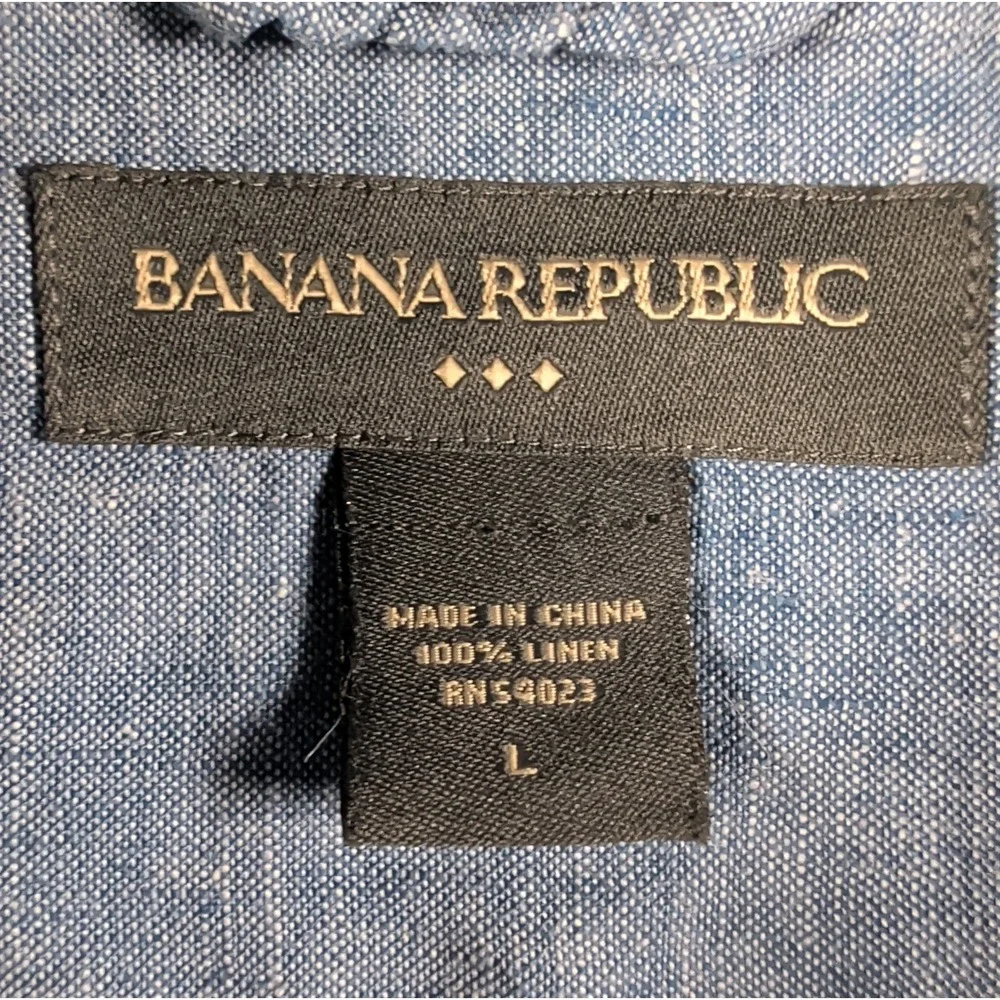 Y2K Linen Chambray Shirt Banana Republic Soft Wash Mens L Blue Casual Button LS